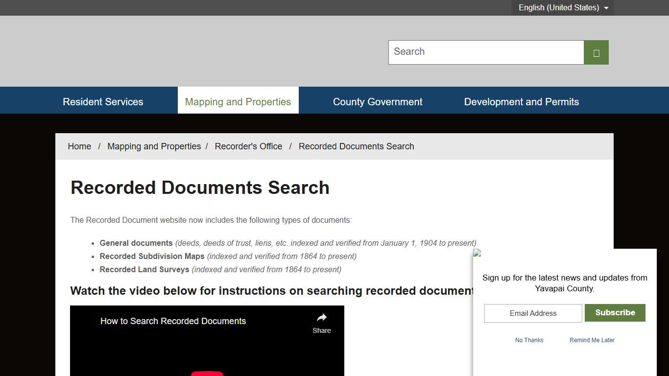 Recorded Documents Search - Yavapai, AZ